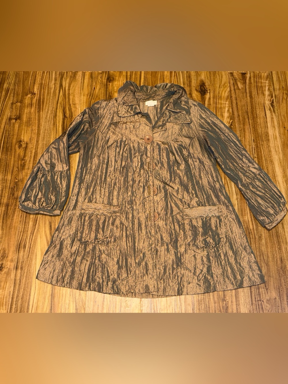 Caribe women coat top large 12 14 Lightweight Crinkle brown bronze lightweight